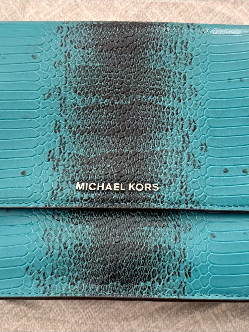 Michael Kors Turquoise Snake-Print Fold Wallet